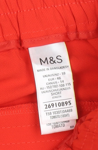 M&S Womens Red UK 18 Short Wide-Leg Drawstring Trousers