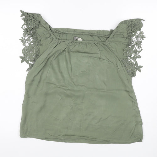 Oasis Women Green UK 10 Off Shoulder Crochet Lace Blouse