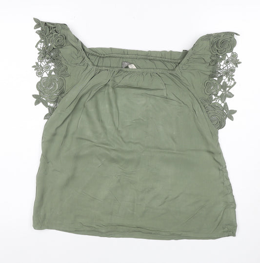 Oasis Women Green UK 10 Off Shoulder Crochet Lace Blouse