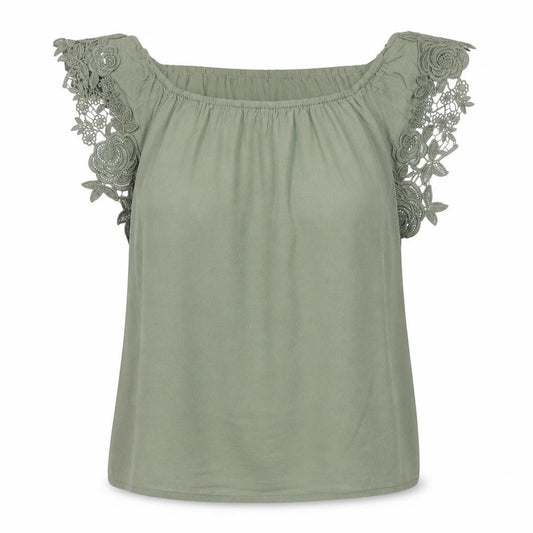 Oasis Women Green UK 10 Off Shoulder Crochet Lace Blouse