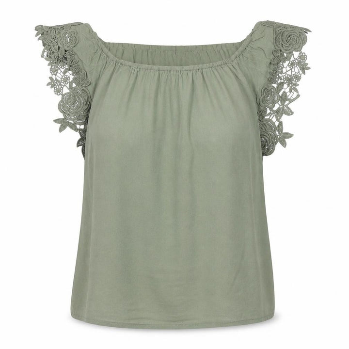 Oasis Women Green UK 10 Off Shoulder Crochet Lace Blouse