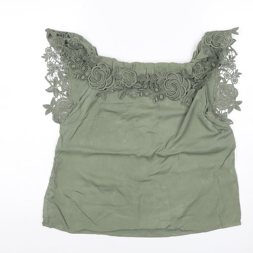Oasis Women Green UK 10 Off Shoulder Crochet Lace Blouse