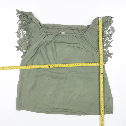 Oasis Women Green UK 10 Off Shoulder Crochet Lace Blouse