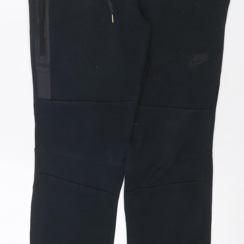 Nike Boys Black S Tech Fleece Jogger Trousers Drawstring Zip Pocket
