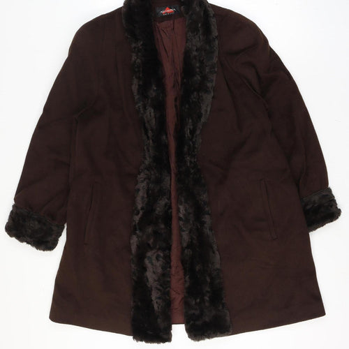 Alorna Super Fina Women’s Size 16 Brown Wool Blend Fur Trim Mid-Length Coat