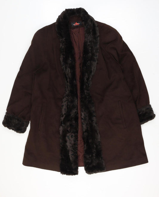 Alorna Super Fina Women’s Size 16 Brown Wool Blend Fur Trim Mid-Length Coat