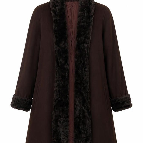 Alorna Super Fina Women’s Size 16 Brown Wool Blend Fur Trim Mid-Length Coat