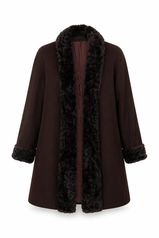 Alorna Super Fina Women’s Size 16 Brown Wool Blend Fur Trim Mid-Length Coat