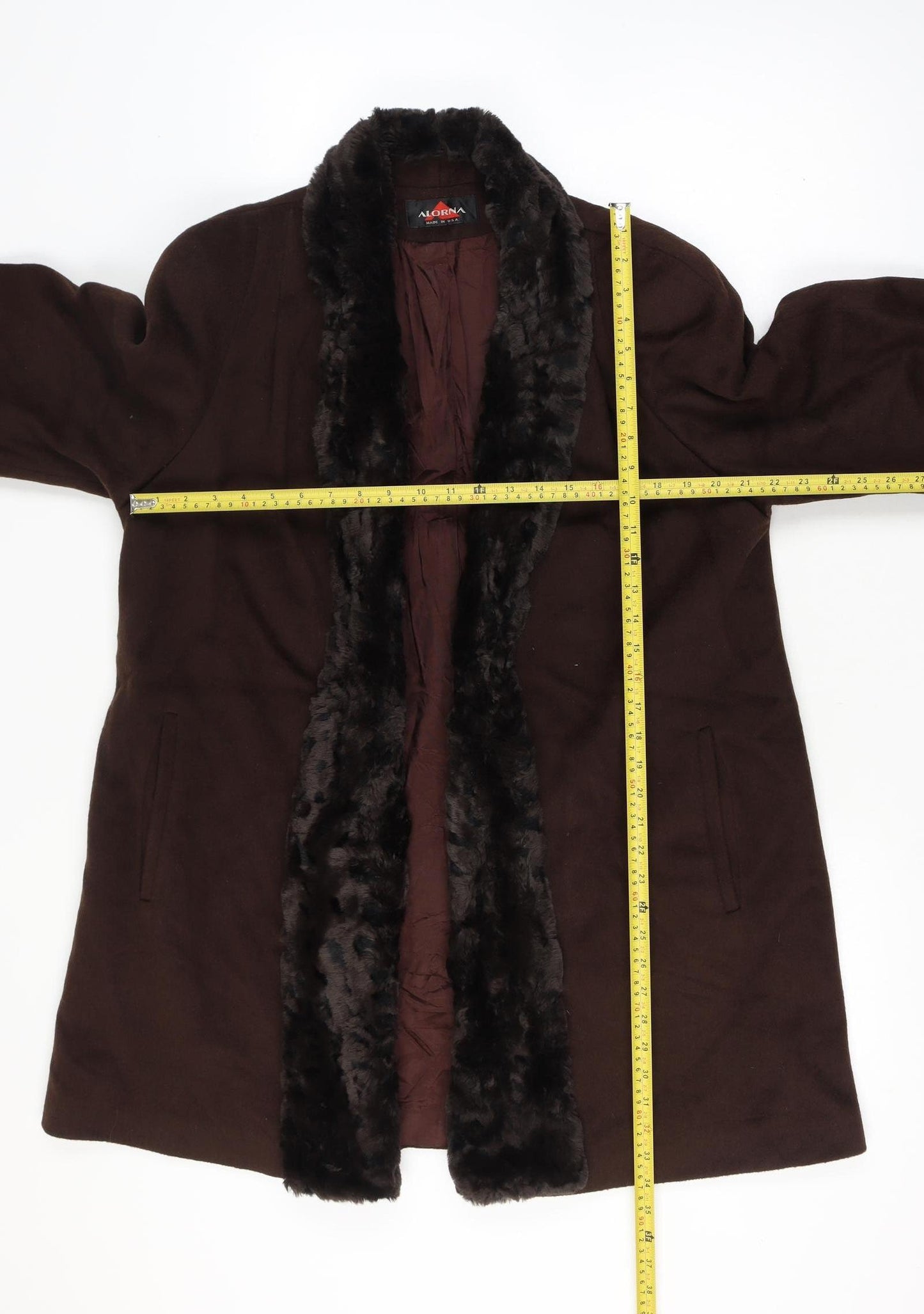 Alorna Super Fina Women’s Size 16 Brown Wool Blend Fur Trim Mid-Length Coat