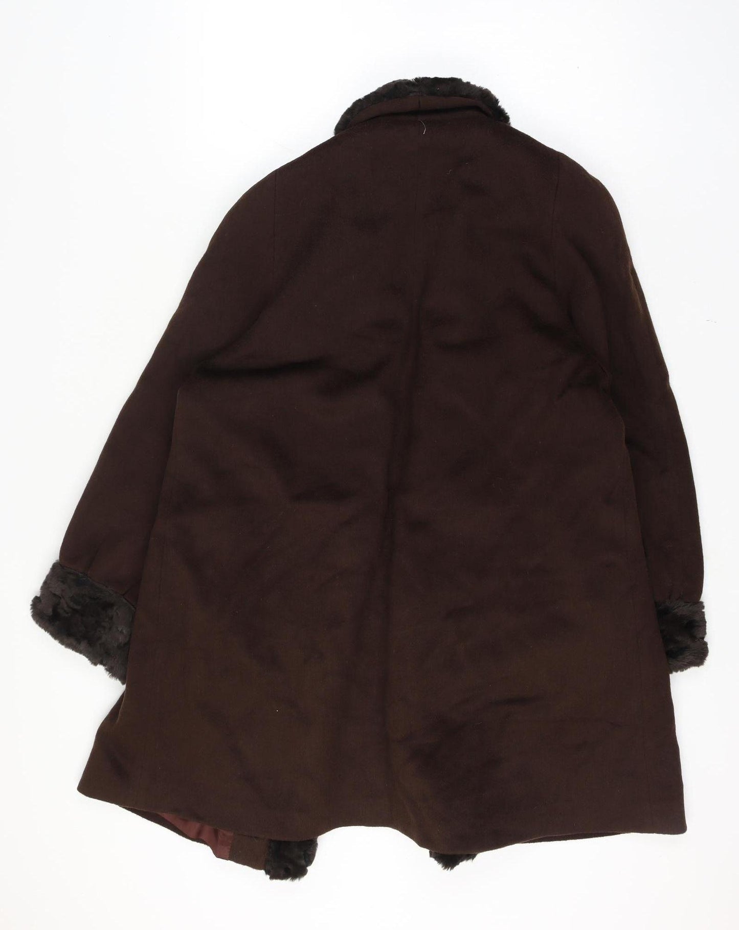Alorna Super Fina Women’s Size 16 Brown Wool Blend Fur Trim Mid-Length Coat