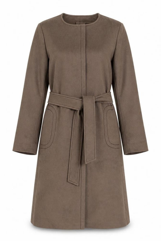 Sterling Stall Women’s Size 8 Brown Pure Virgin Wool Belted Long Overcoat
