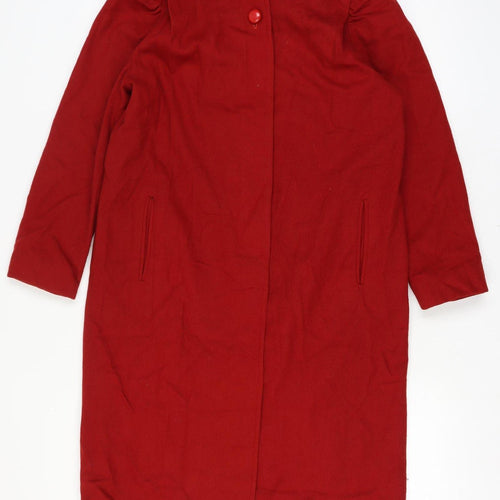 Kareen Women's Size 10 Red Wool Long Overcoat Lined Collared Pockets