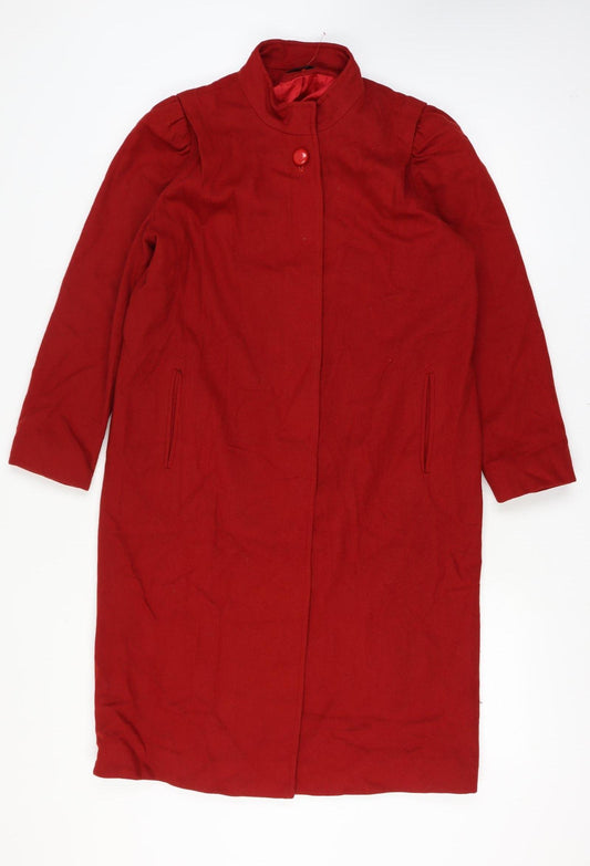 Kareen Women's Size 10 Red Wool Long Overcoat Lined Collared Pockets