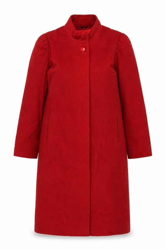 Kareen Women's Size 10 Red Wool Long Overcoat Lined Collared Pockets