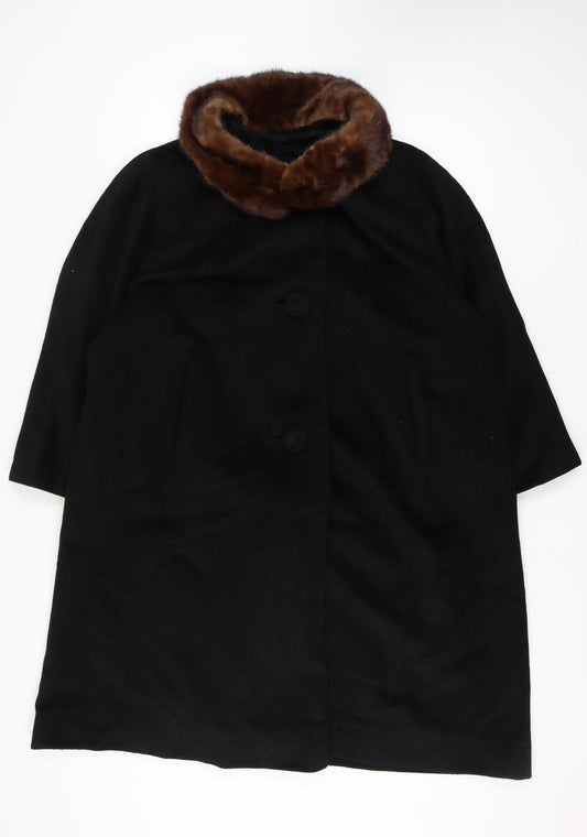 Richard H Martin Women’s Size 18 Black Wool Fur Trim Vintage Long Overcoat
