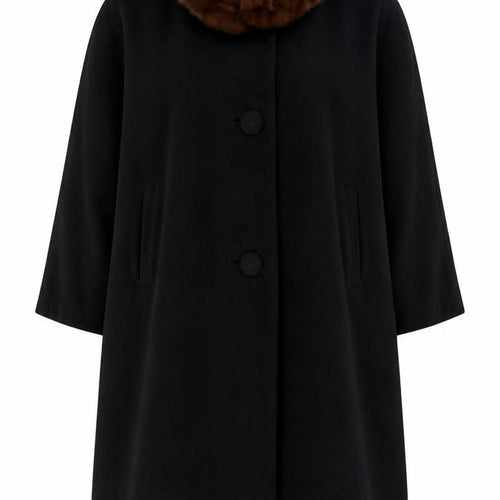 Richard H Martin Women’s Size 18 Black Wool Fur Trim Vintage Long Overcoat