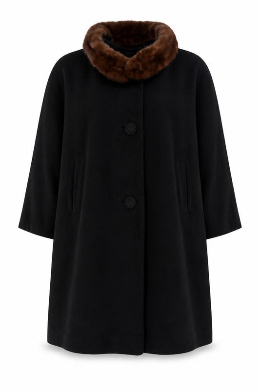 Richard H Martin Women’s Size 18 Black Wool Fur Trim Vintage Long Overcoat