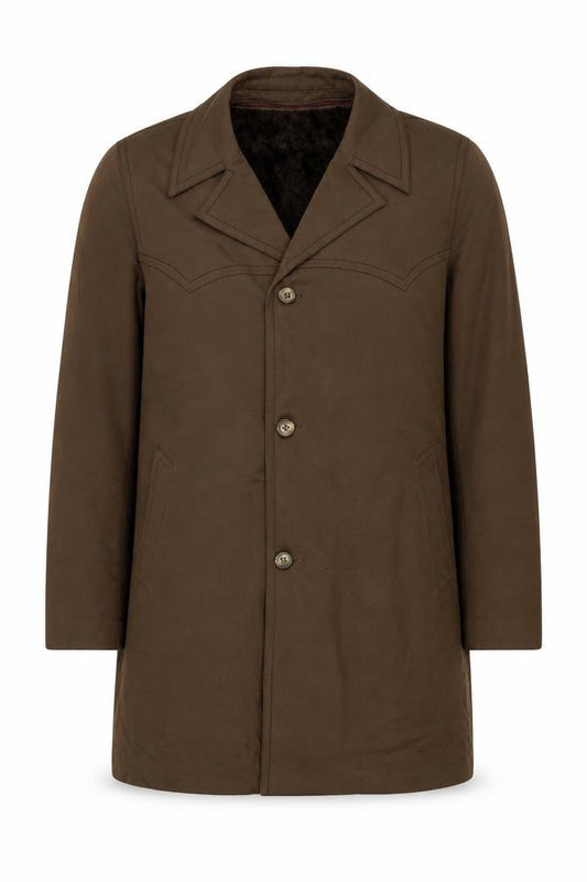 Imperial Paris Men’s Brown 52 Military Long Coat Faux Fur Lined