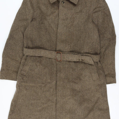 Anthony Best Mens Chest 40 Brown Herringbone Tweed Belted Long Overcoat