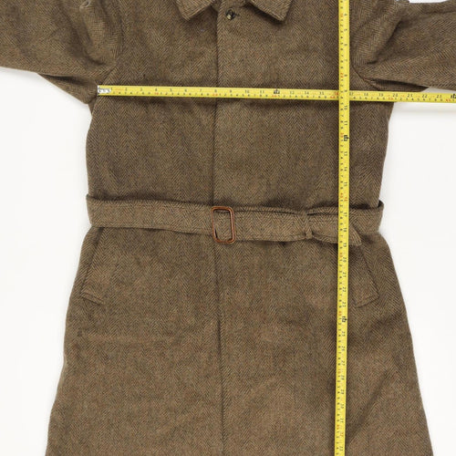 Anthony Best Mens Chest 40 Brown Herringbone Tweed Belted Long Overcoat