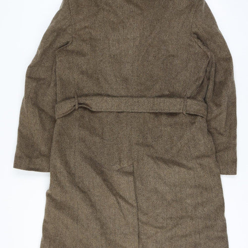 Anthony Best Mens Chest 40 Brown Herringbone Tweed Belted Long Overcoat