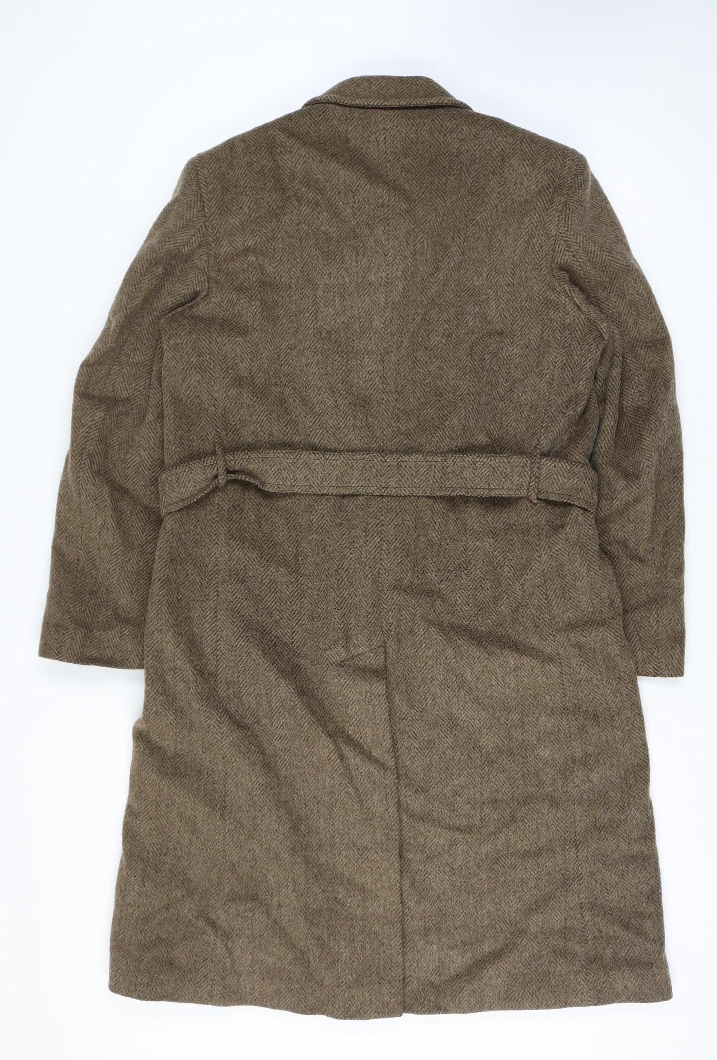 Anthony Best Mens Chest 40 Brown Herringbone Tweed Belted Long Overcoat