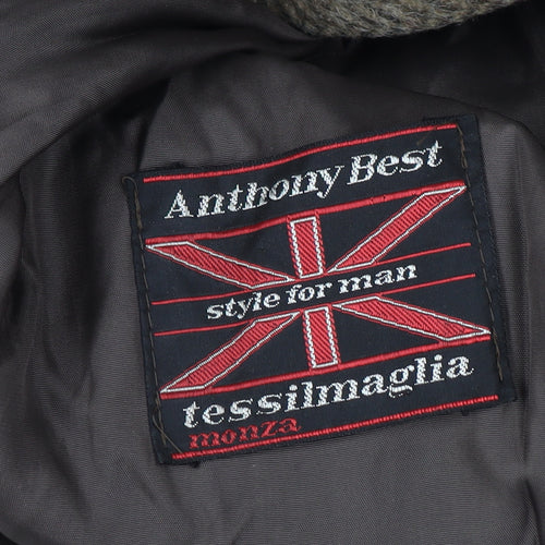 Anthony Best Mens Chest 40 Brown Herringbone Tweed Belted Long Overcoat