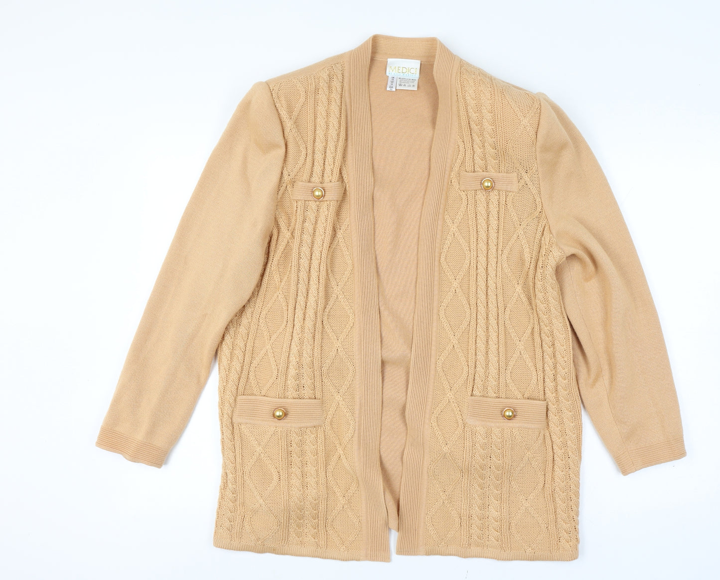 Medici Gill Harvey Women’s Beige UK 18 Cable Knit Open Cardigan