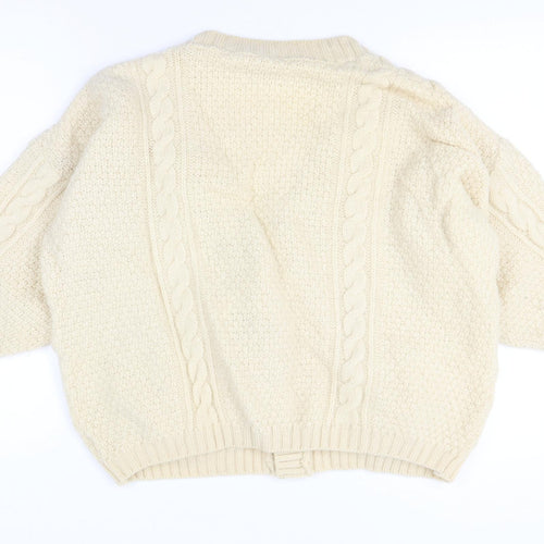 Concept Knitwear Women Size L Ivory Pure Wool Cable-Knit Button Cardigan