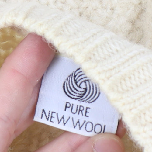 Concept Knitwear Women Size L Ivory Pure Wool Cable-Knit Button Cardigan