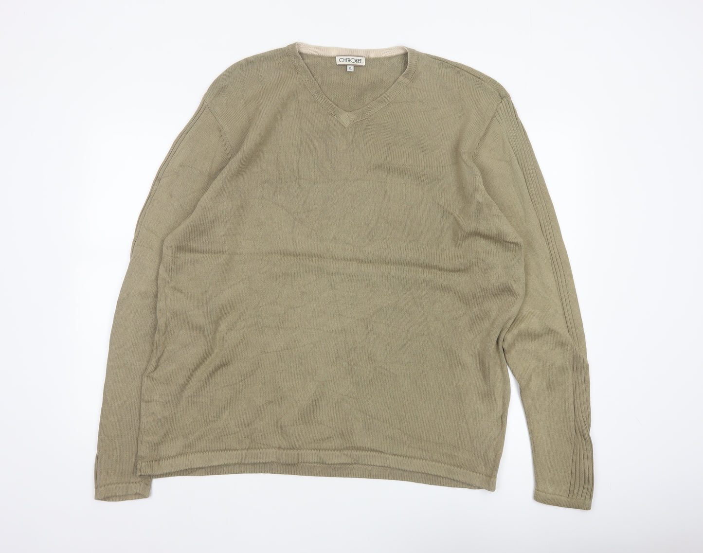 Cherokee Men’s Beige XL V-Neck Cotton Pullover Jumper Knit