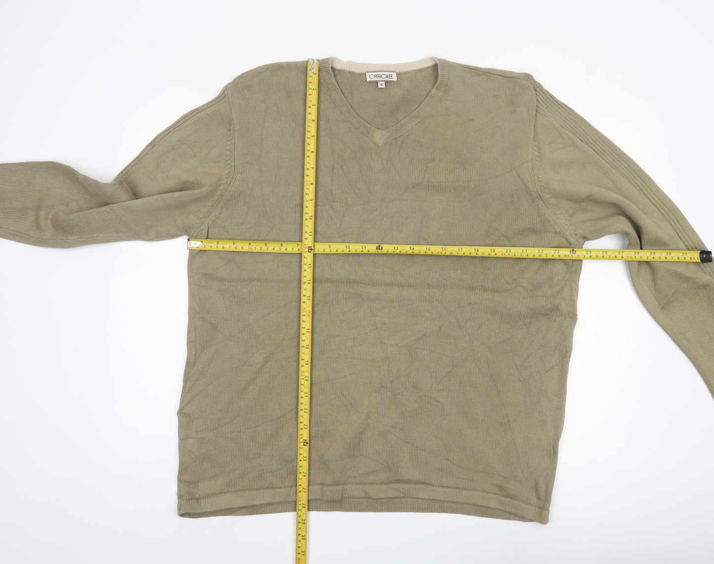 Cherokee Men’s Beige XL V-Neck Cotton Pullover Jumper Knit