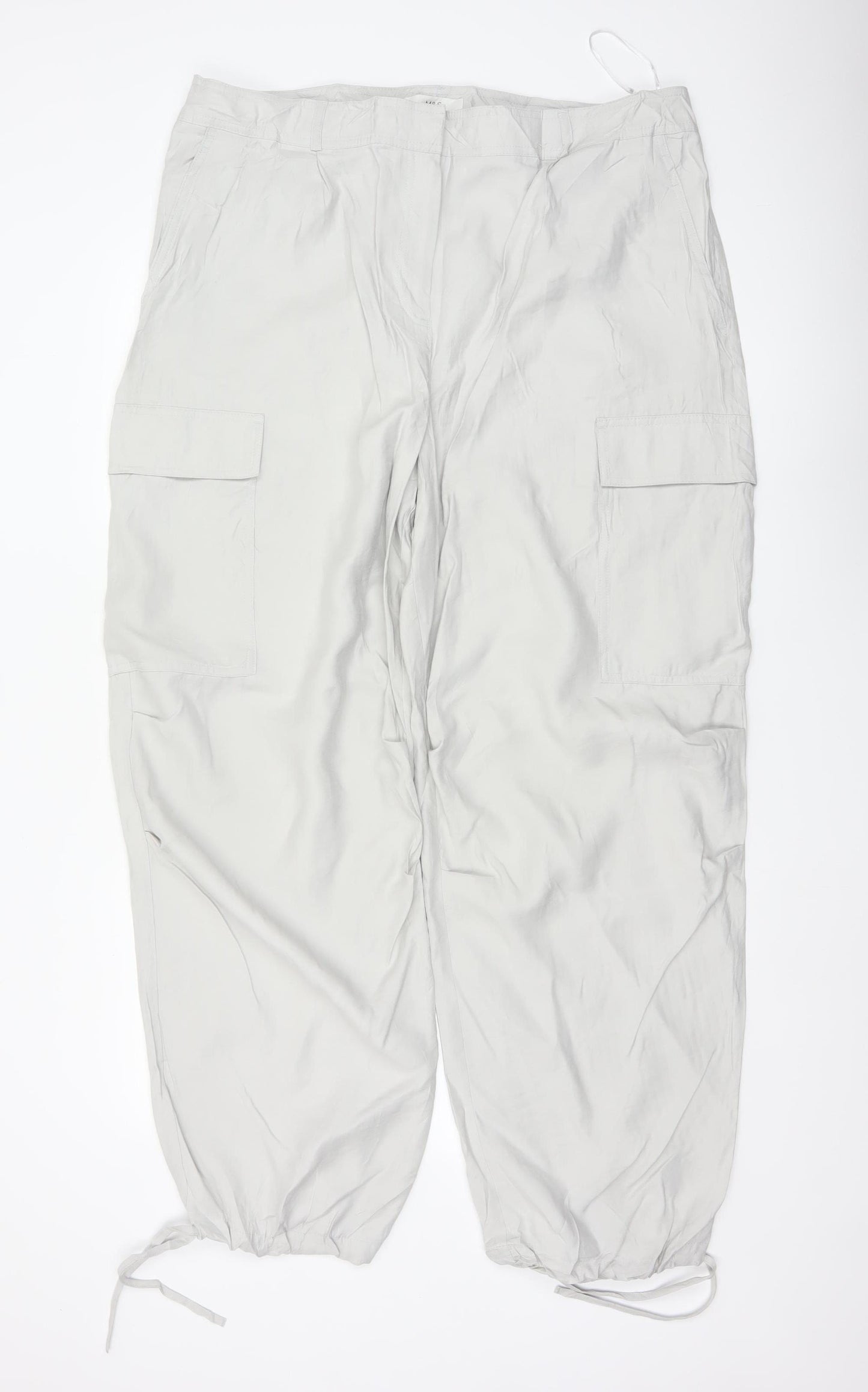 Marks & Spencer Women Grey Size 20 Long Cargo Trousers Modal Drawstring