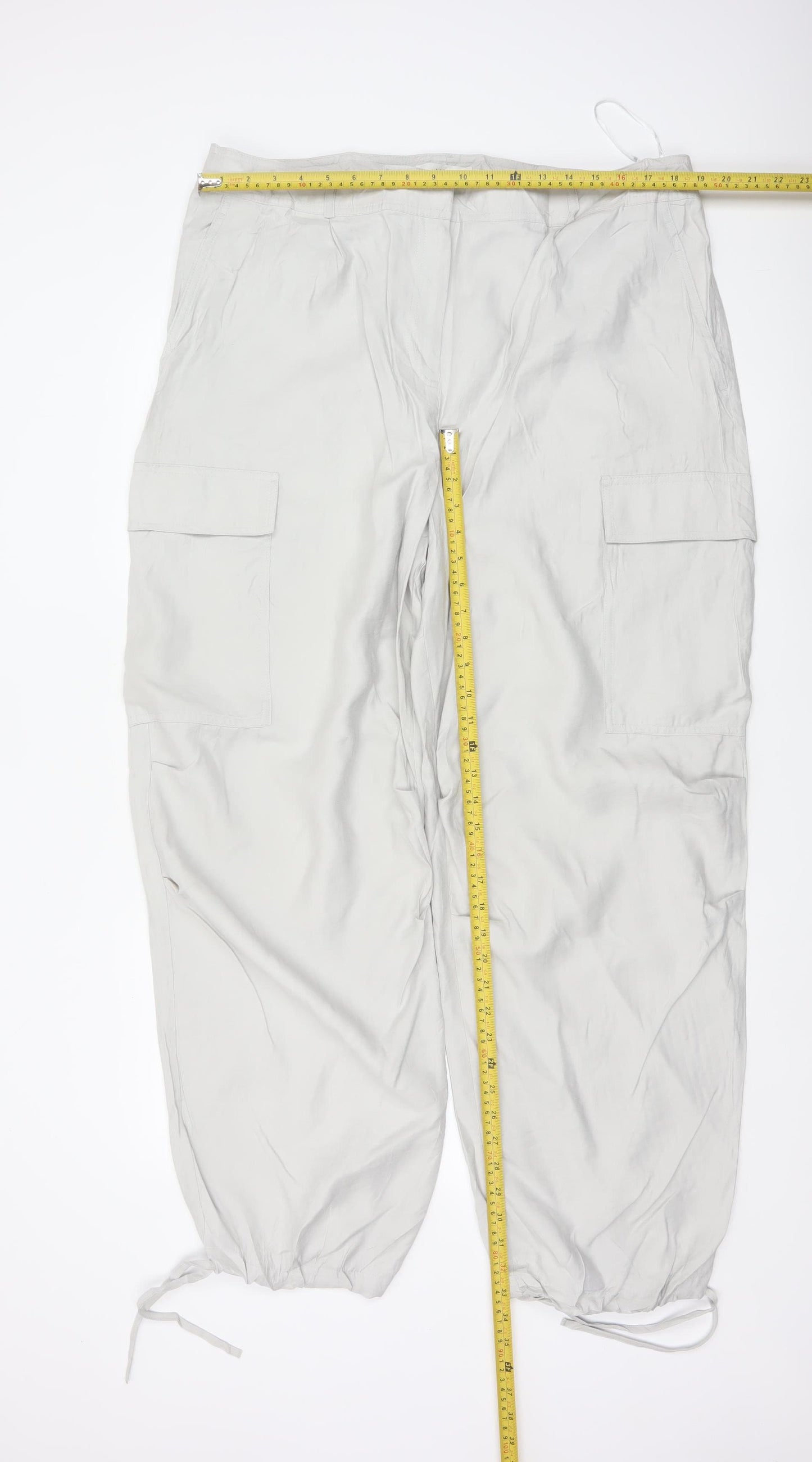 Marks & Spencer Women Grey Size 20 Long Cargo Trousers Modal Drawstring