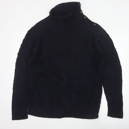 Armani Exchange Men Black XL Cable Knit High Neck Shoulder Button Jumper