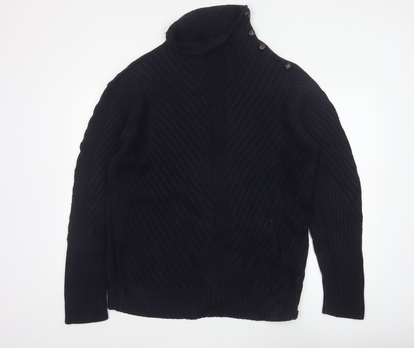 Armani Exchange Men Black XL Cable Knit High Neck Shoulder Button Jumper