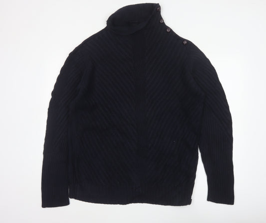 Armani Exchange Men Black XL Cable Knit High Neck Shoulder Button Jumper