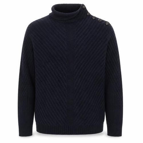 Armani Exchange Men Black XL Cable Knit High Neck Shoulder Button Jumper