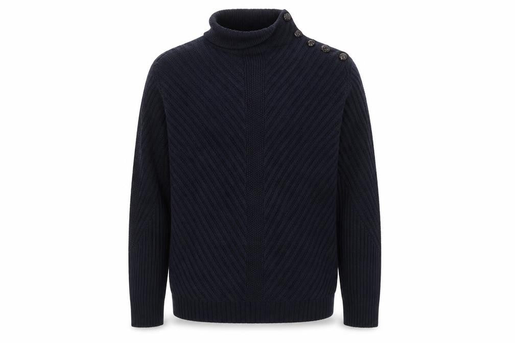 Armani Exchange Men Black XL Cable Knit High Neck Shoulder Button Jumper