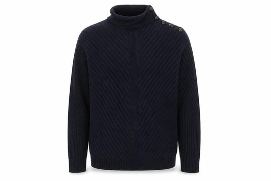 Armani Exchange Men Black XL Cable Knit High Neck Shoulder Button Jumper