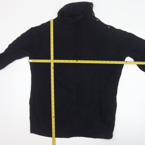 Armani Exchange Men Black XL Cable Knit High Neck Shoulder Button Jumper