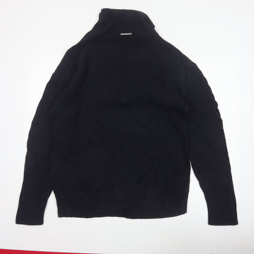 Armani Exchange Men Black XL Cable Knit High Neck Shoulder Button Jumper