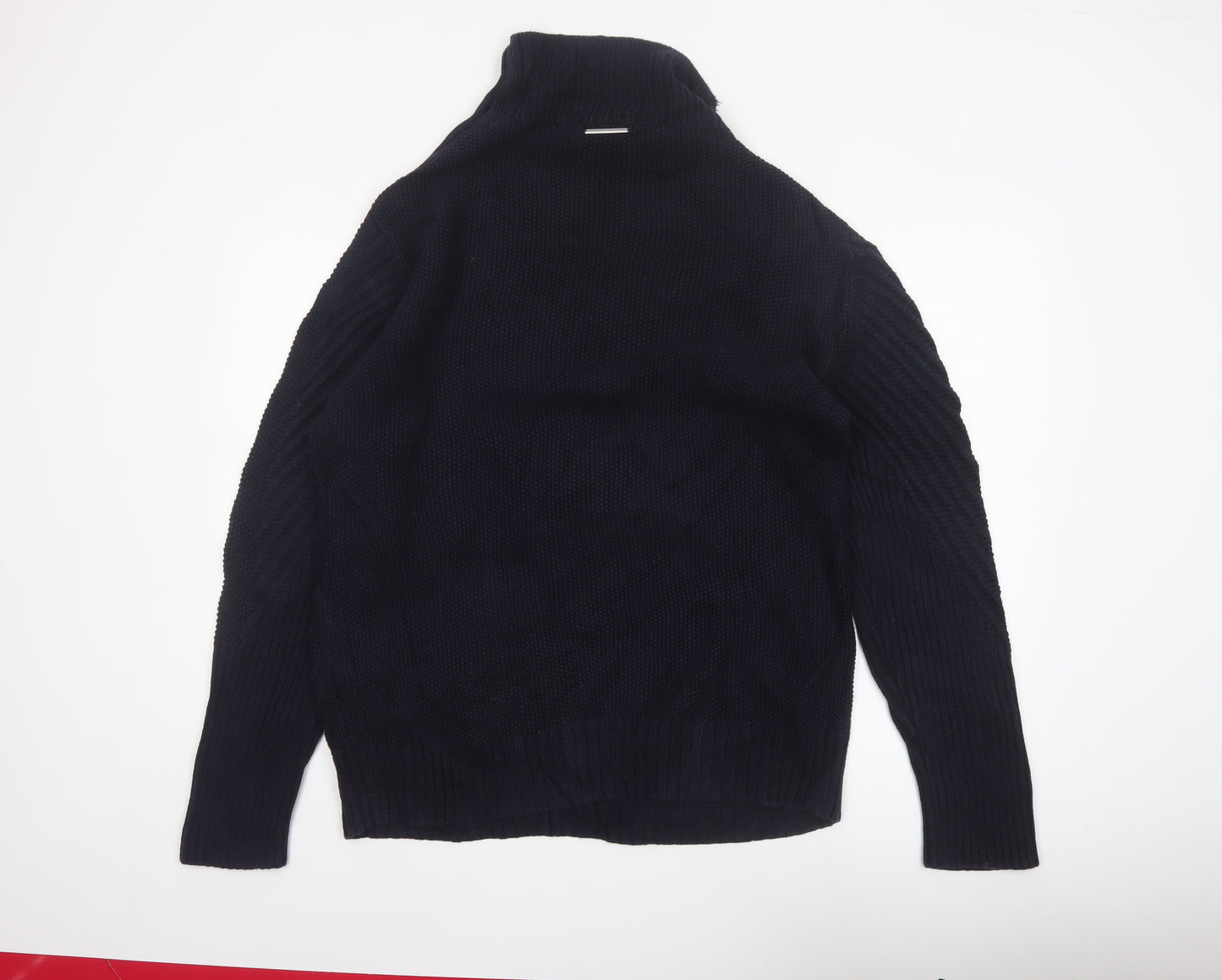 Armani Exchange Men Black XL Cable Knit High Neck Shoulder Button Jumper