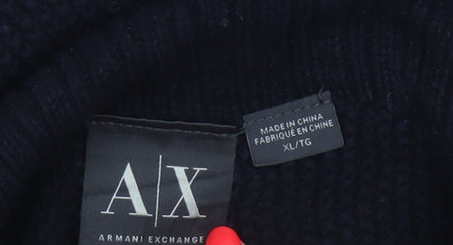 Armani Exchange Men Black XL Cable Knit High Neck Shoulder Button Jumper