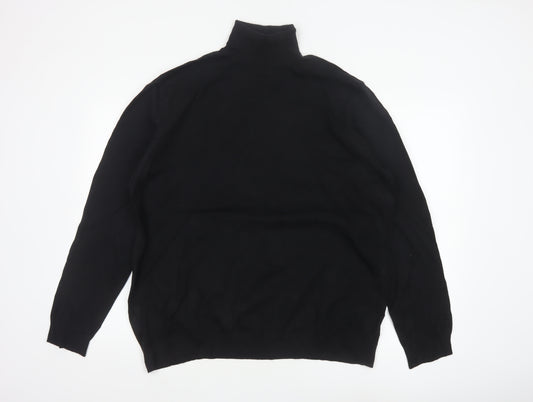 Marks and Spencer Men Black XL High Neck Cotton Knit Pullover Jumper