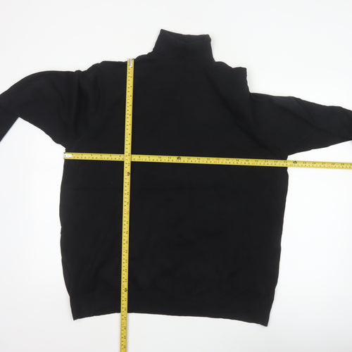 Marks and Spencer Men Black XL High Neck Cotton Knit Pullover Jumper