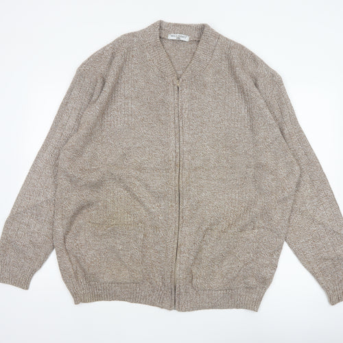 Bellisimo Men's Beige 2XL Full Zip V-Neck Knit Cardigan Pockets