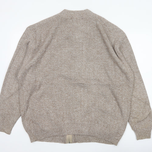 Bellisimo Men's Beige 2XL Full Zip V-Neck Knit Cardigan Pockets