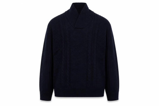 Zara Men Navy 2XL Cable Knit High Neck Pullover Wool Blend Jumper