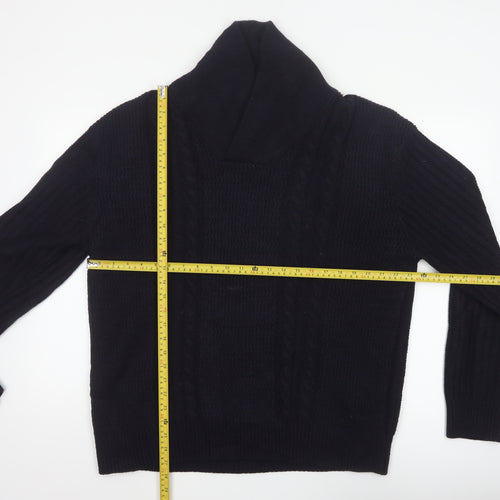 Zara Men Navy 2XL Cable Knit High Neck Pullover Wool Blend Jumper